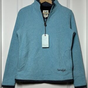 Weird Fish Teal Waffle Knit Quarter Zip Pullover Gorpcore Granola‎ Girl Style